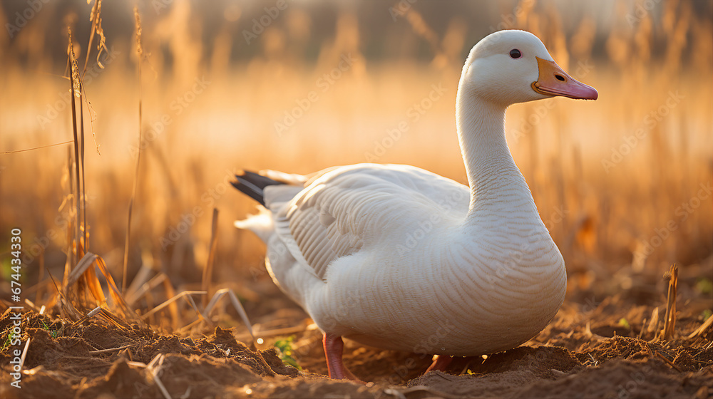 Beautiful white goose on a field Beautiful white goose on a field