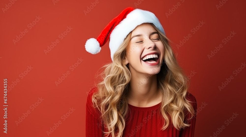 Beautiful female model wear santa hat Beautiful female model wear santa hat