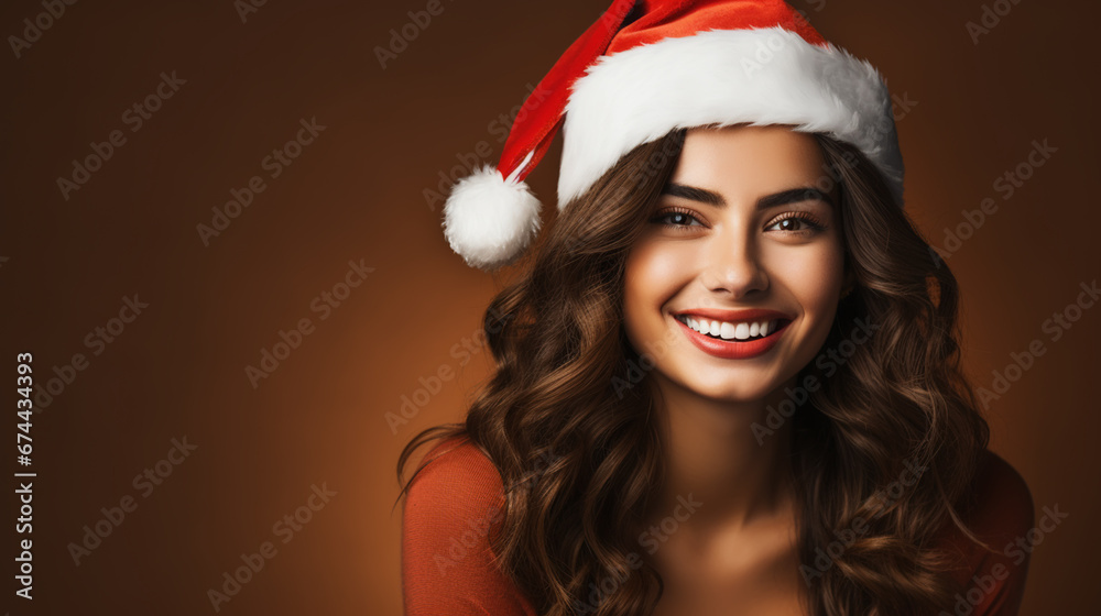 Beautiful female model wear santa hat