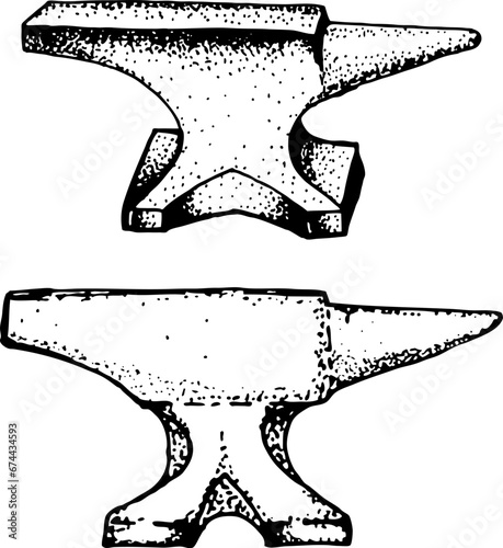 set of the hand drawn anvils. Vector illustration.