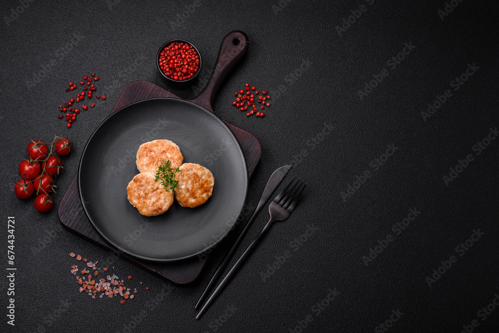 Fried meatballs of minced meat beef, pork or chicken with salt, spices and herbs Fried meatballs of minced meat beef, pork or chicken with salt, spices and herbs