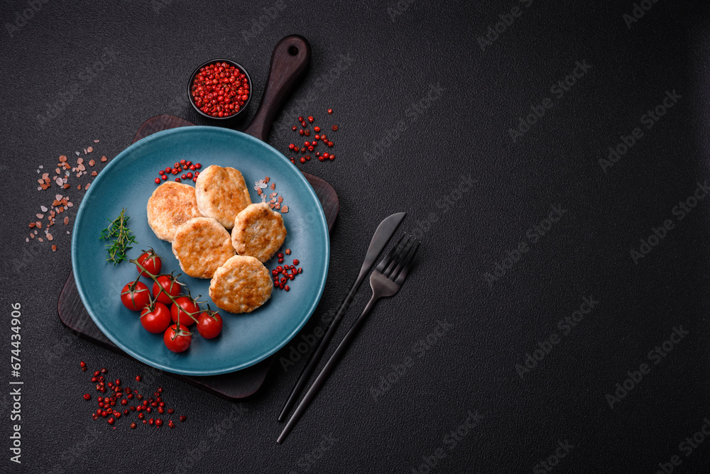 Fried meatballs of minced meat beef, pork or chicken with salt, spices and herbs Fried meatballs of minced meat beef, pork or chicken with salt, spices and herbs
