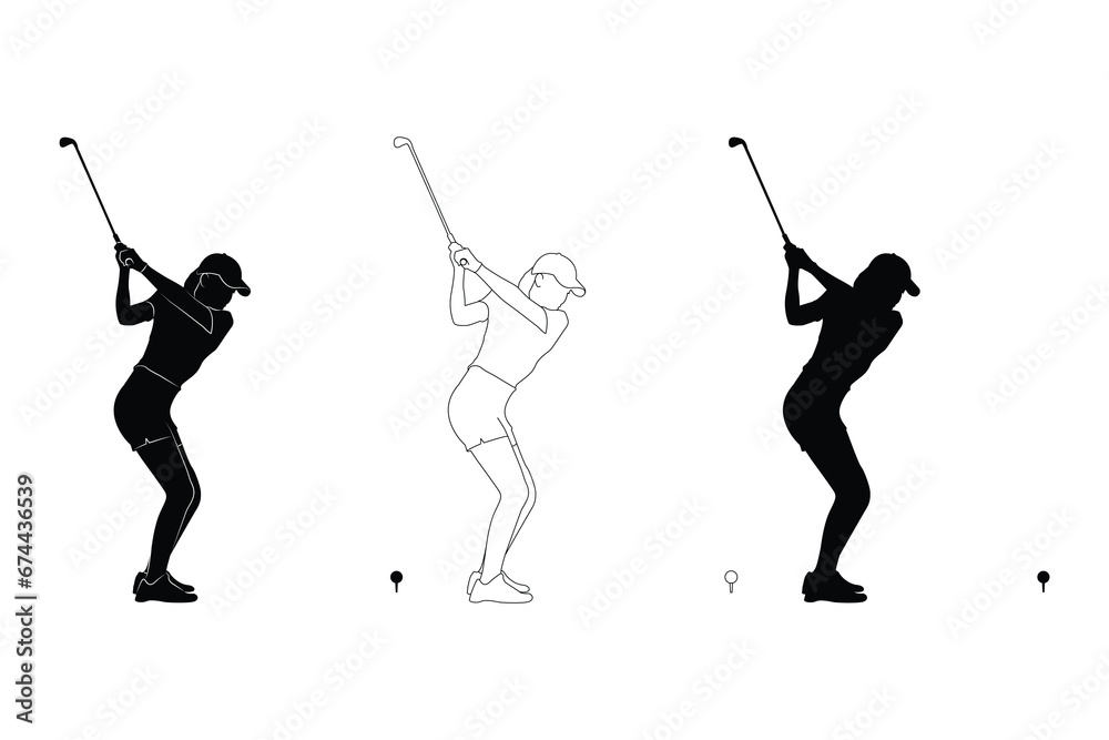 Female golfers silhouette collection. Golf Player set. People playing golf in trendy flat style isolated on white background, symbol for your website design, logo, app, various publications