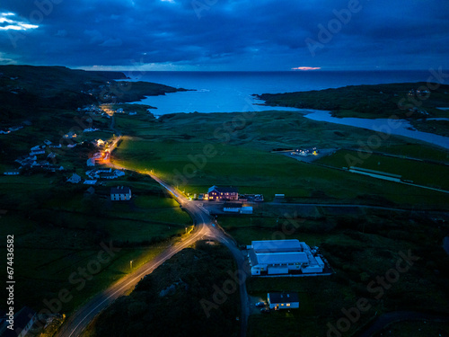 Aerial night view of Glencolumbkille in County Donegal, Republic of Irleand photo