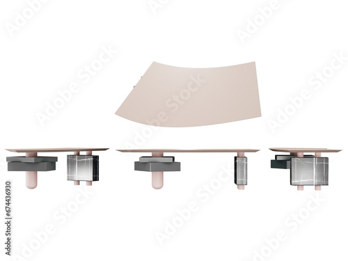 work table with marble leg and wood top ,3d render, top view, font view, side view, isolated,perspective, rendering