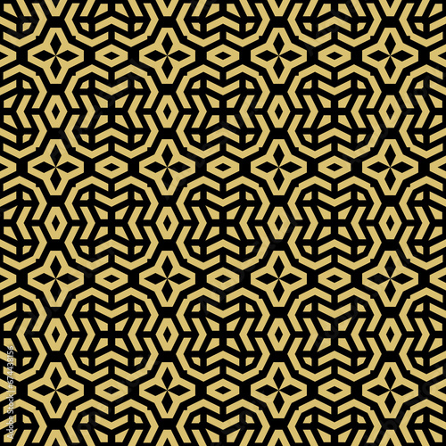 Seamless geometric background for your designs. Modern black and golden ornament. Geometric abstract pattern