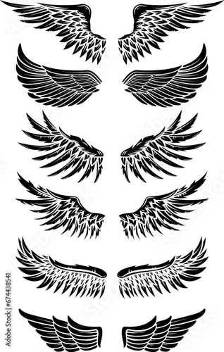 Set of vector wings isolated on white background. Design elements for logo, label, emblem, sign, brand mark. Vector illustration.