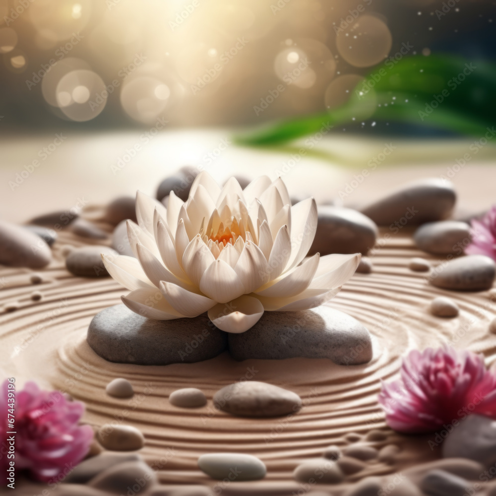 Lotus Flower With Spa Stones In Rock Garden Lotus Flower With Spa Stones In Rock Garden