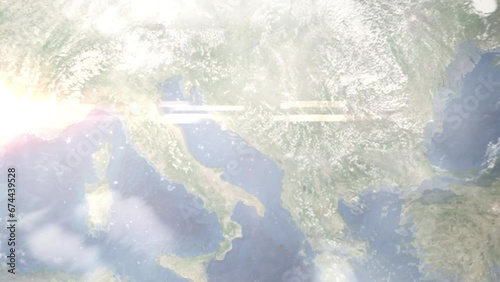 Zoom in from space and focus on Metkovic, Croatia. 3D Animation. Background for travel intro. Elements of this image furnished by NASA photo