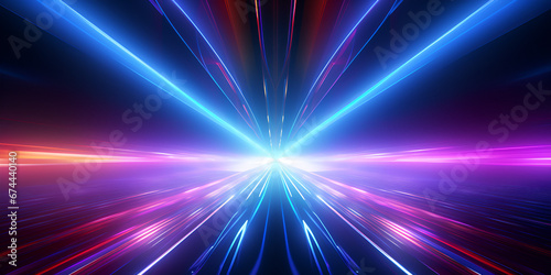 Dynamic neon lights and laser rays on abstract dark background A colorful image of a tunnel with the  blue and purple light on it Ai Generative