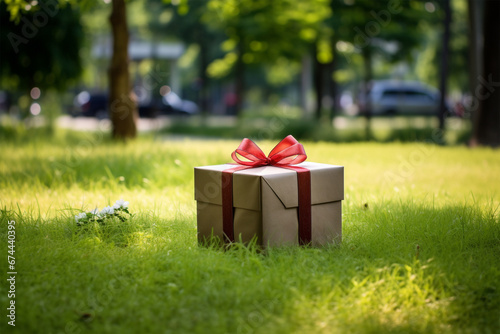 photo of gift box on green grass