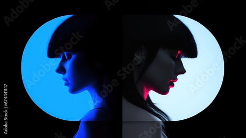 Conceptual Portrait of Woman with Dual Lighting: Exploring Duality and Emotion