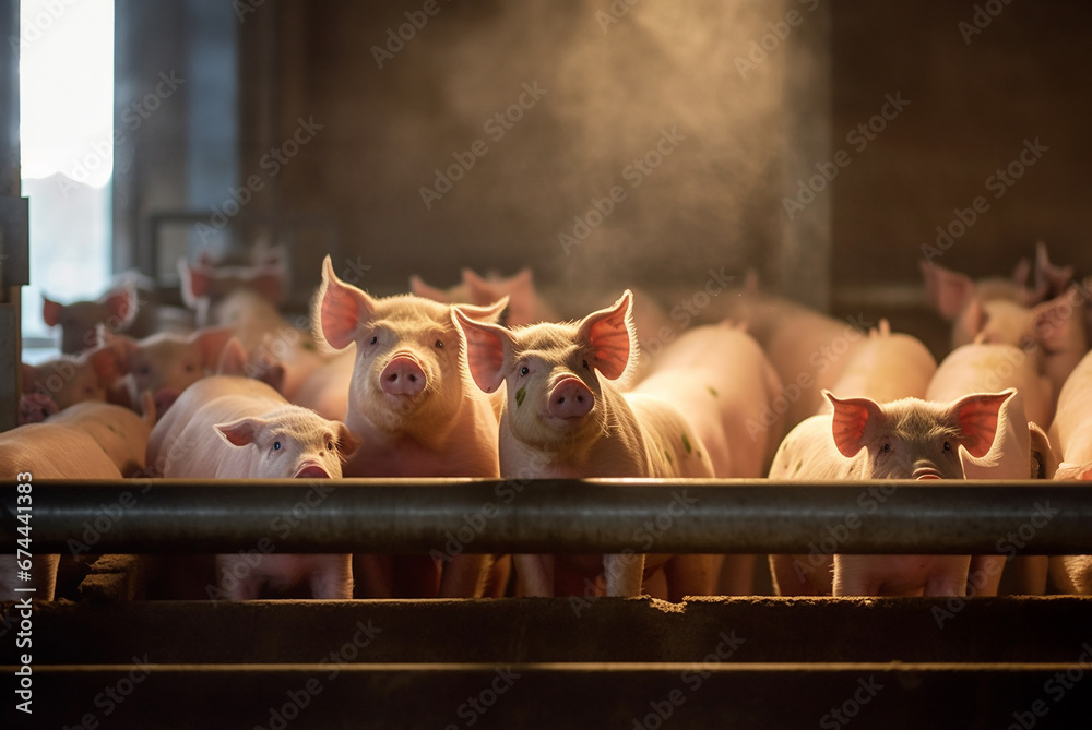 pig farming industry fattening pigs for consumption of meat , Pork is the food of the world's population. environment,health,animal industry concept. Breeding pig farm - obrazy, fototapety, plakaty 