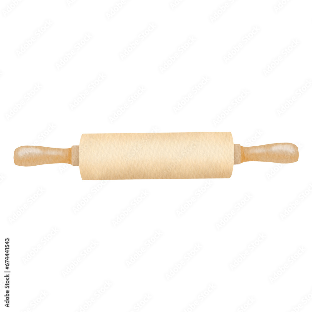 wooden rolling pin watercolor illustration
