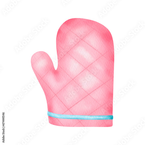 Pink oven gloves watercolor illustration