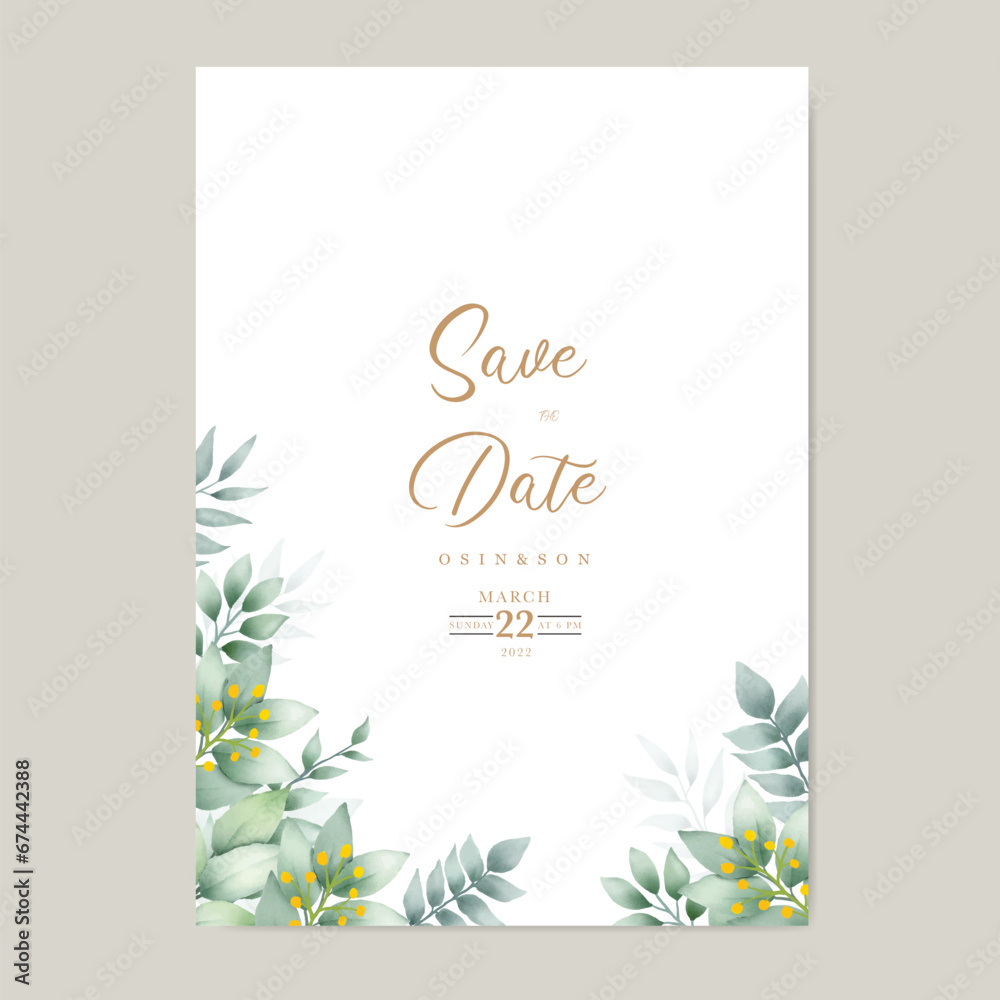 Wedding invitation card with beautiful leaf decoration 