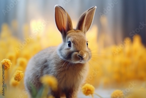 Rabbit in a field of flowers: A peaceful and tranquil scene © Wayu