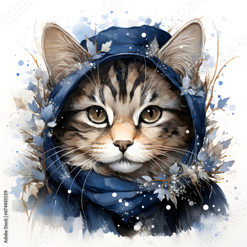 Blue Binnie Cat watercolor art photo