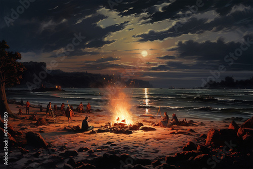 photo of a campfire view on the beach photo