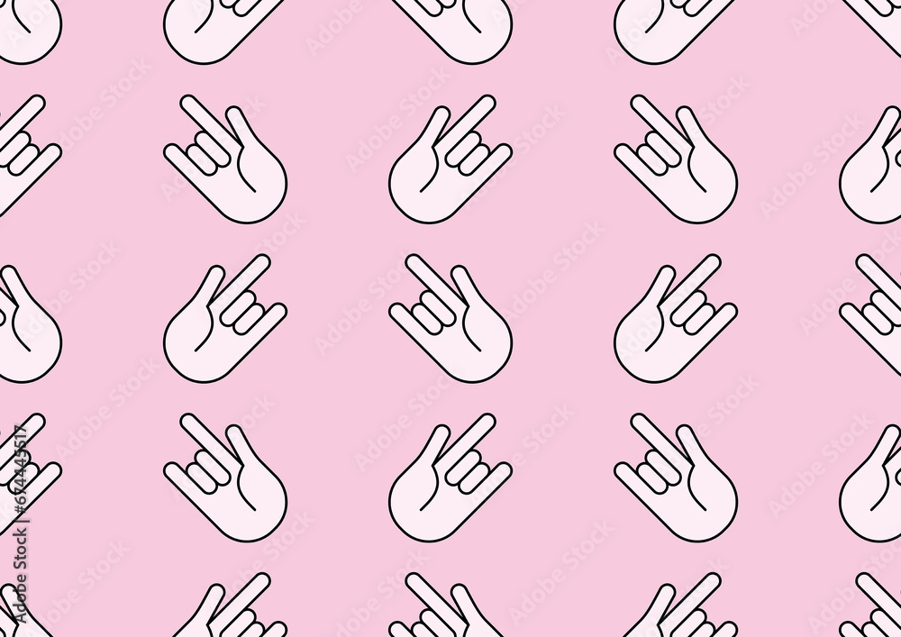 Seamless Pattern HSeamless pattern in the shape of fingers showing love. Arranged alternately on a pink background.and Love