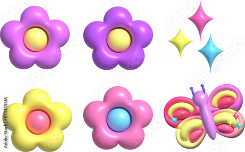 3d flower and butterfly element