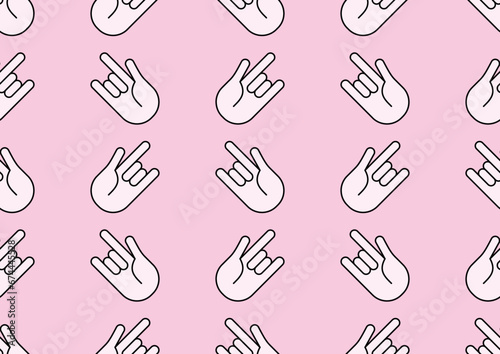 Seamless pattern in the shape of fingers showing love. Arranged alternately on a pink background.