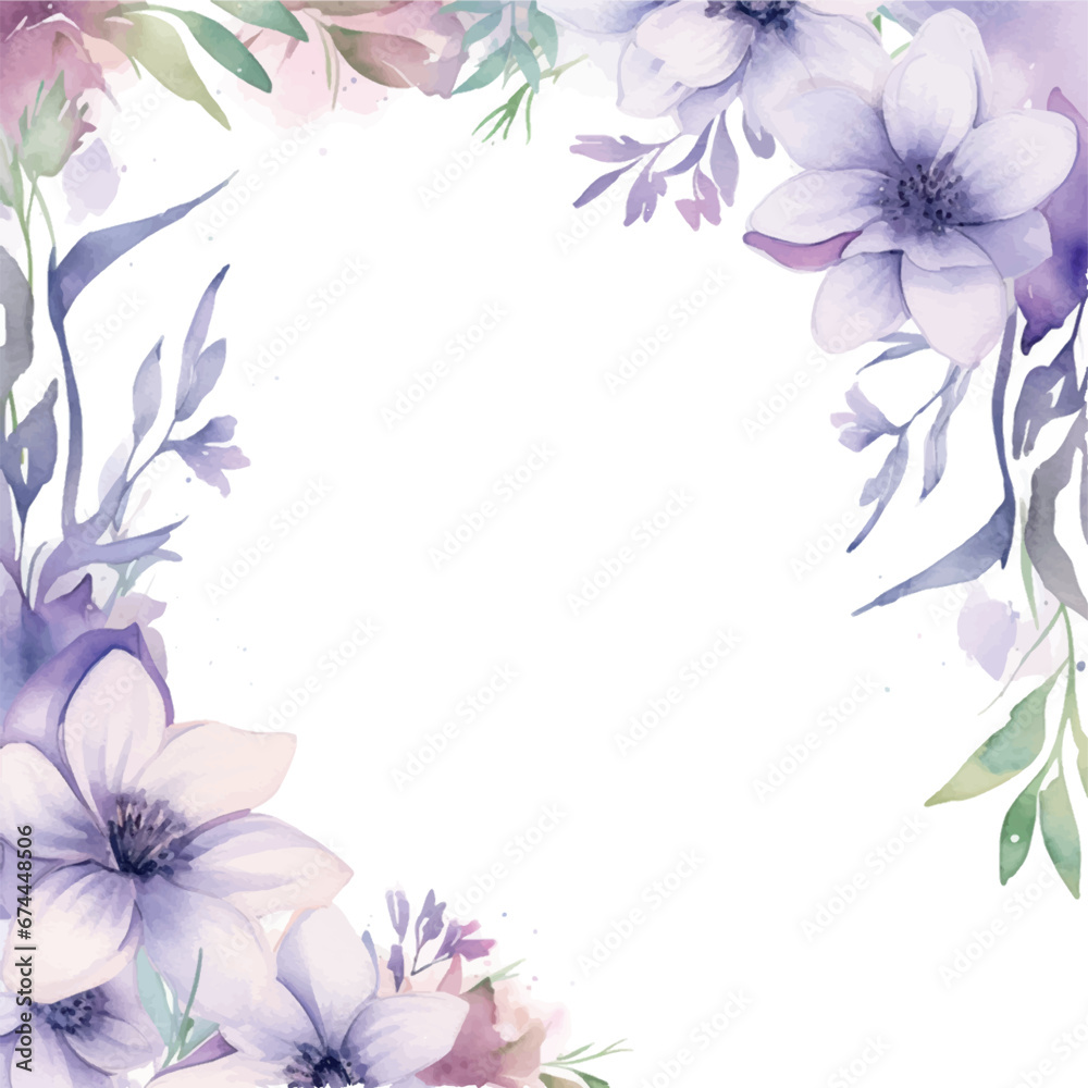 watercolor violet frame, background with flowers