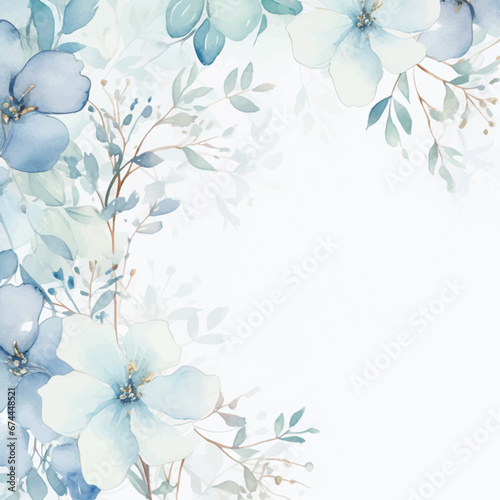 watercolor blue frame, background with flowers photo