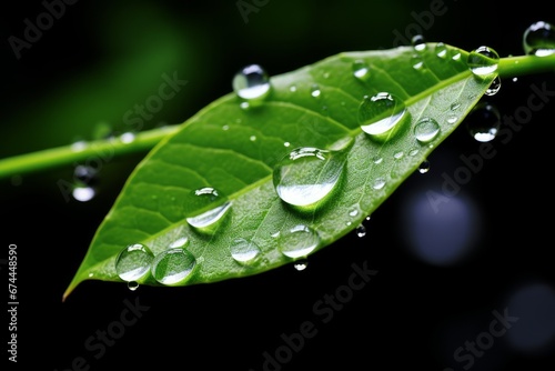 Photo of a water droplet clinging to a leaf's edge. Generative AI