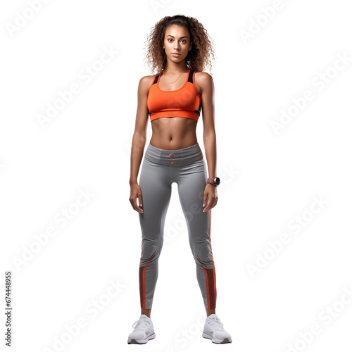 Female Personal Trainer wearing Fitness uniform, on transparent background. Ai generative.