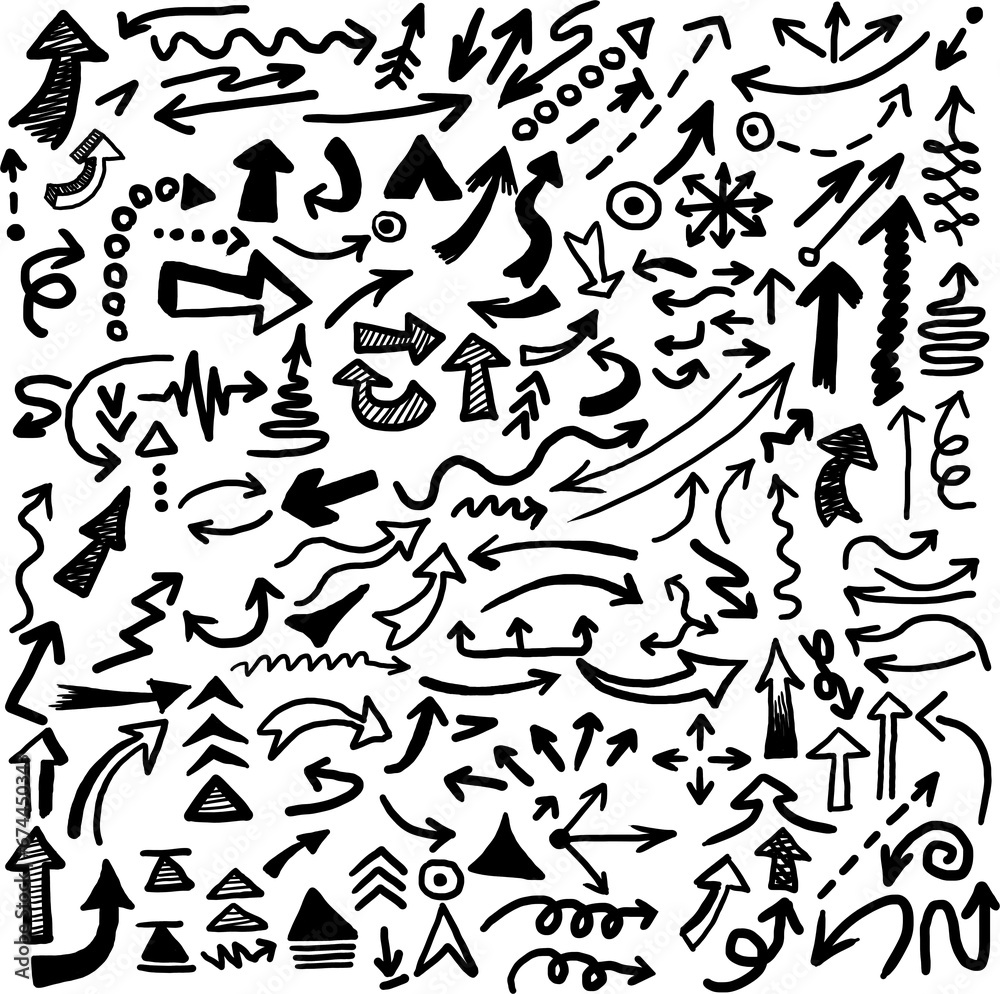 Hand drawn doodle arrows clip art transparent black and white graphic line art design blank Hand drawn doodle arrows clip art transparent black and white graphic line art design blank