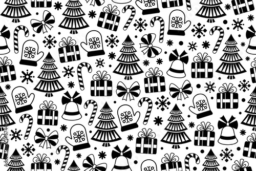 Seamless stylized, abstract Christmas pattern. Endless repeating pattern with Christmas design elements and decorations.