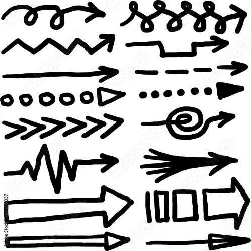 Hand drawn doodle arrows clip art transparent black and white graphic line art design blank