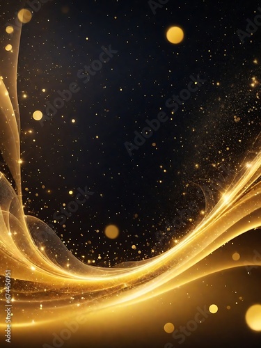 Futuristic digital  golden flowing particles wave and sparkling light abstract background. A Generative AI Digital Illustration.