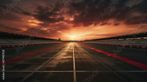 The sunset paints the dark racing track.