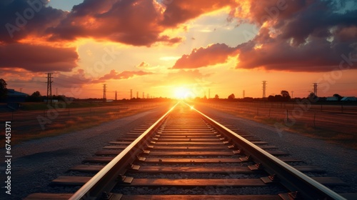 The sunset paints the train track.