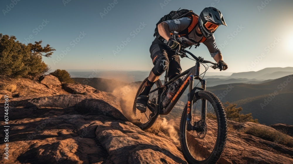 The top of the mountain hosts a cyclist enjoying a ride The top of the mountain hosts a cyclist enjoying a ride