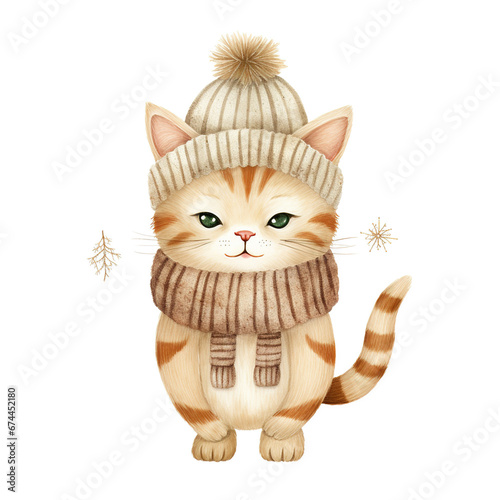 Watercolor Cute Christmas Cat