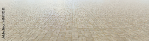 Perspective concrete block pavement. City sidewalk block or the pattern of stone block paving. Empty floor in perspective view photo