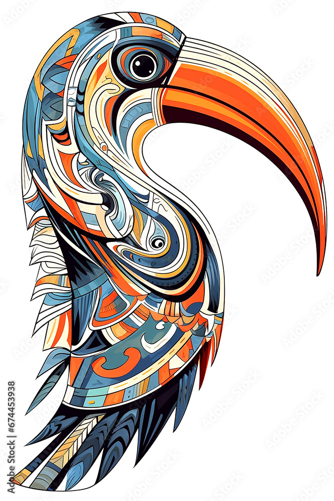 Pelikan - Vogel Tier als tattoo ähnliche Zeichnung im Stil verschiedener Kunstrichtungen  - obrazy, fototapety, plakaty 