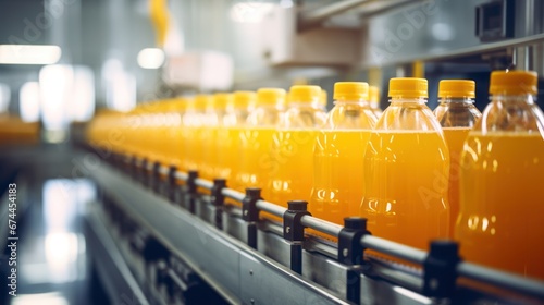 Production line at an orange juice bottle