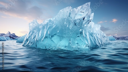 A Majestic Blue Iceberg Floating in the Sea Water. © rorozoa