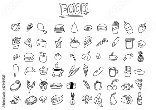 Set of food doodle pictures. Vector illustration.