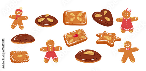 Set of lebkuchen or german christmas cookies for winter time.Vector illustration