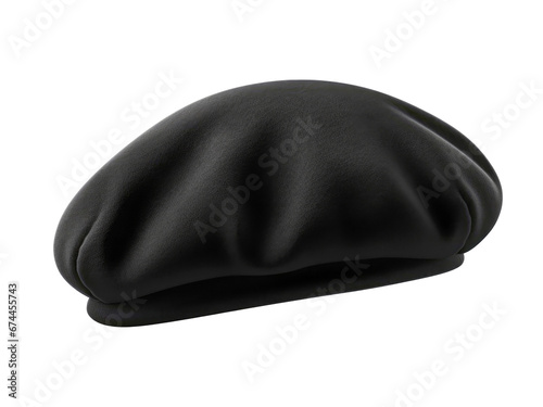Black french cap beret side view isolated on transparent background 