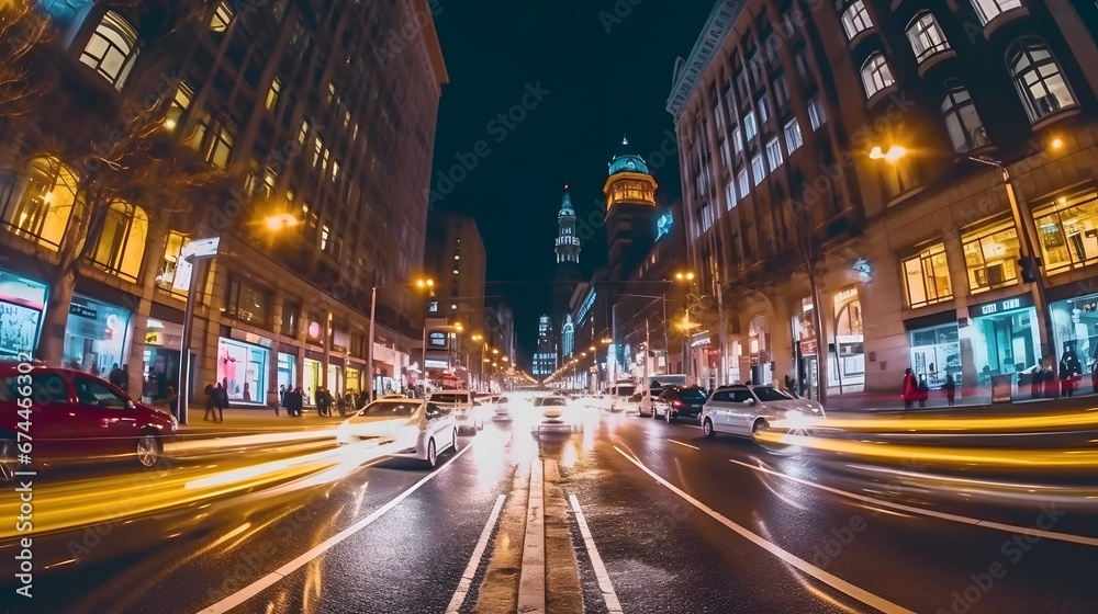 New York City street at night.