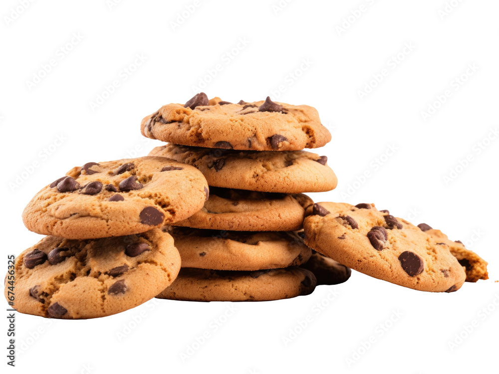 chocolate chip cookies isolated on transparent background