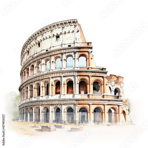Watercolor Colosseum, single, transparent or white background PNG. AI generated illustration photo
