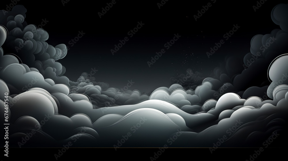 Obraz premium Abstract cartoon black background with clouds of smoke.