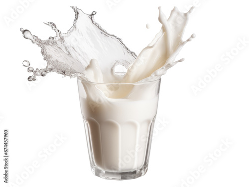 Glass of milk with splash isolated on transparent background 